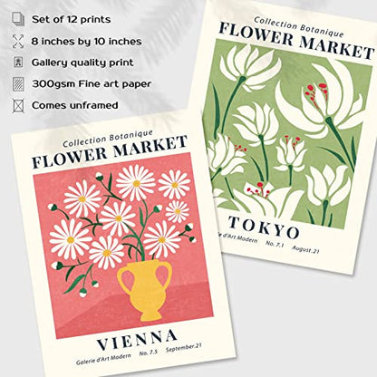 12PCS Flower Market Poster, Danish Pastel