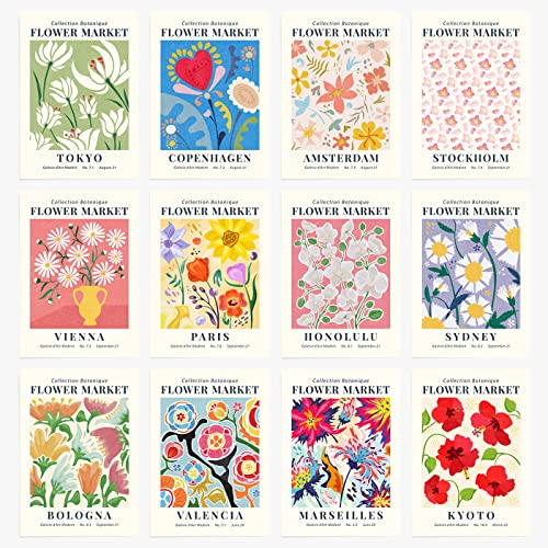 12PCS Flower Market Poster, Danish Pastel