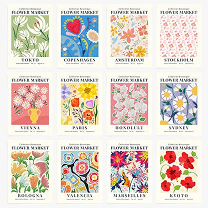 12PCS Flower Market Poster, Danish Pastel